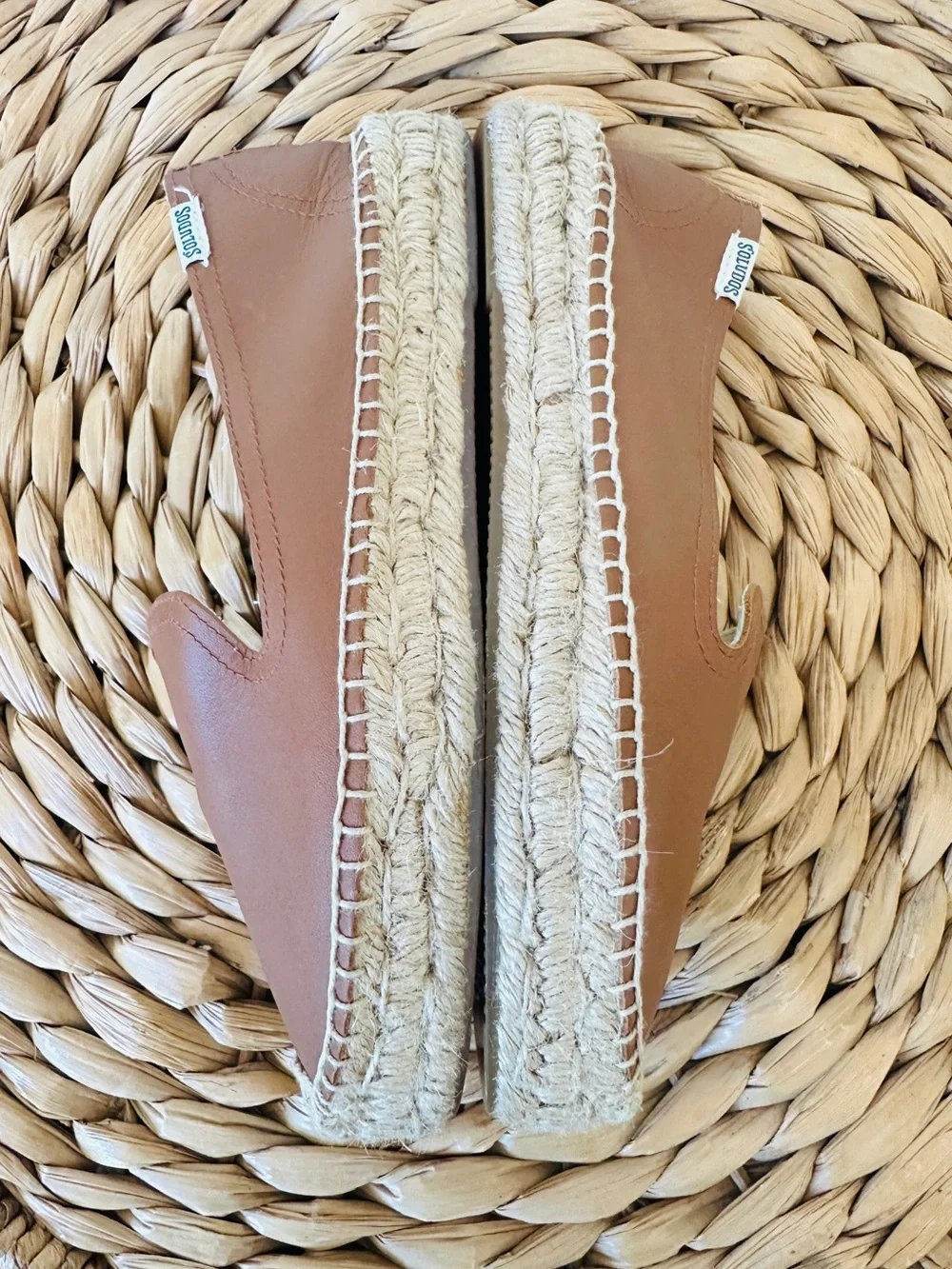 Soludos Leather Platform Smoking Slipper Espadrilles Tan Brown Size 7.5